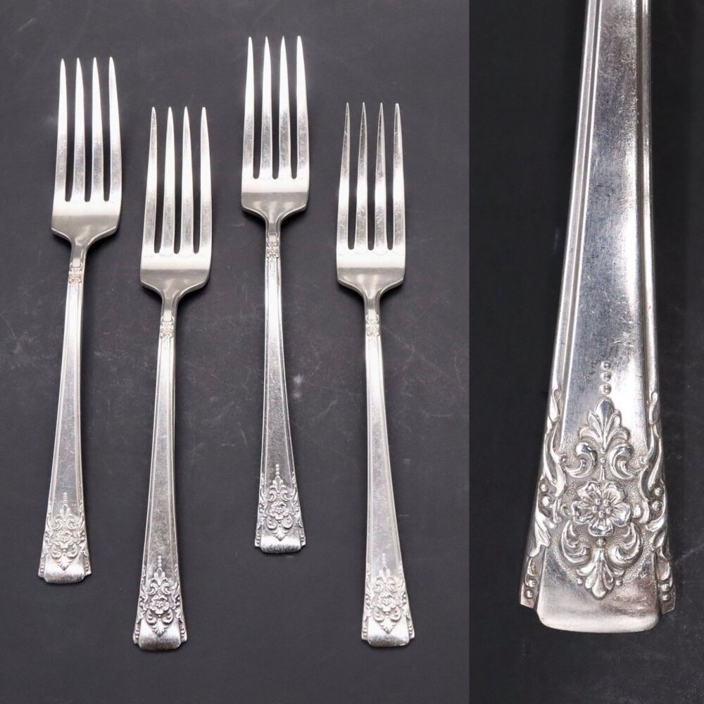 Set of 4 WM Rogers Mountain Rose Dinner Forks Silverplate Replacement Flatware